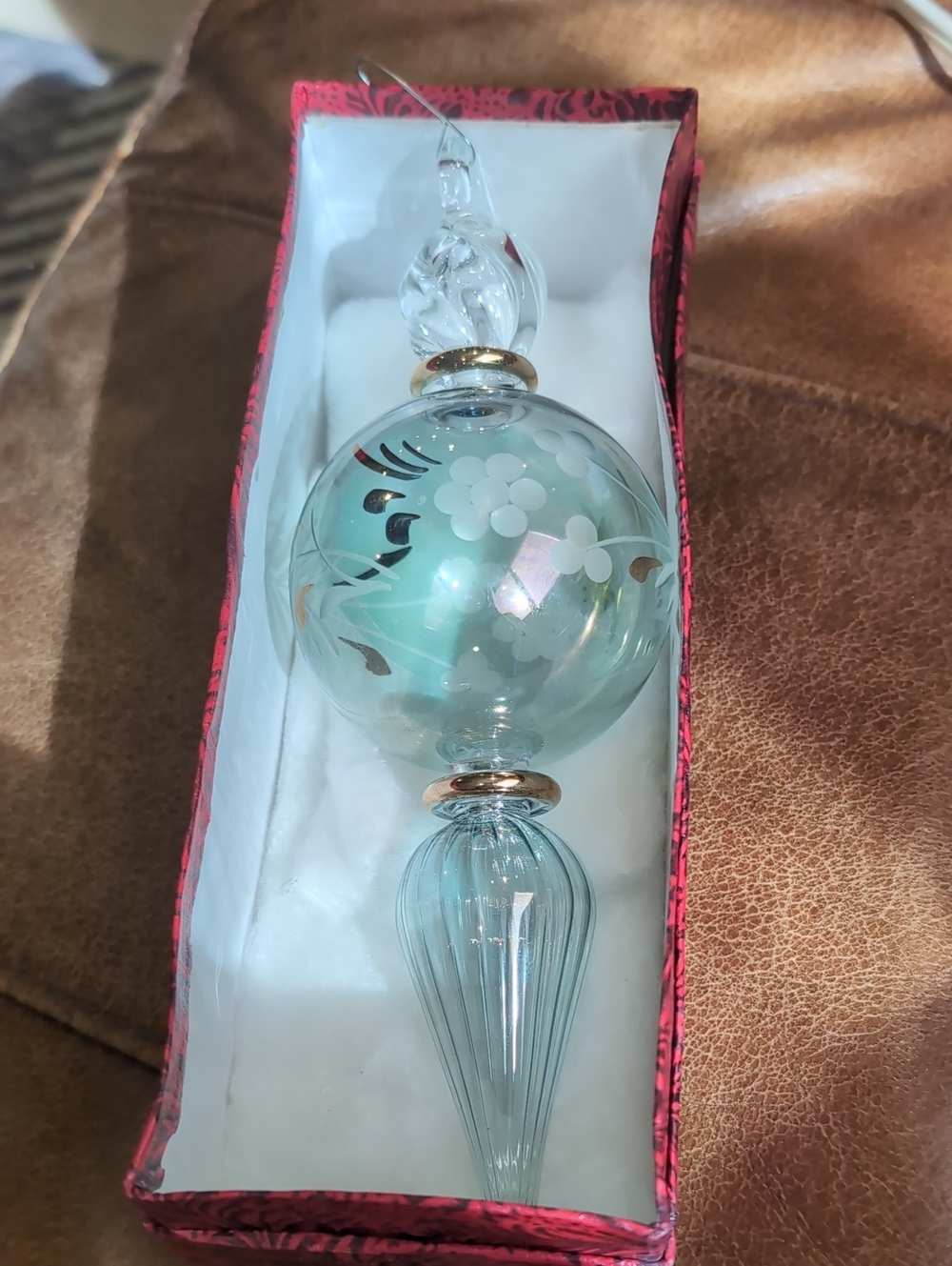 Egyptian Museum Christmas Ornament - Blue Mouth Blown Glass 24 Karat Gold Trim